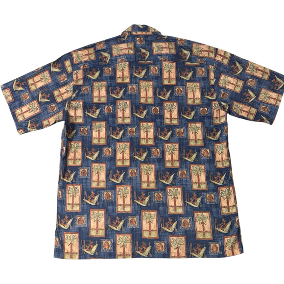 Vintage Tori Richard Casual Button Down Shirt L Blue Brown Palm Tree Cotton Lawn - Picture 3 of 9